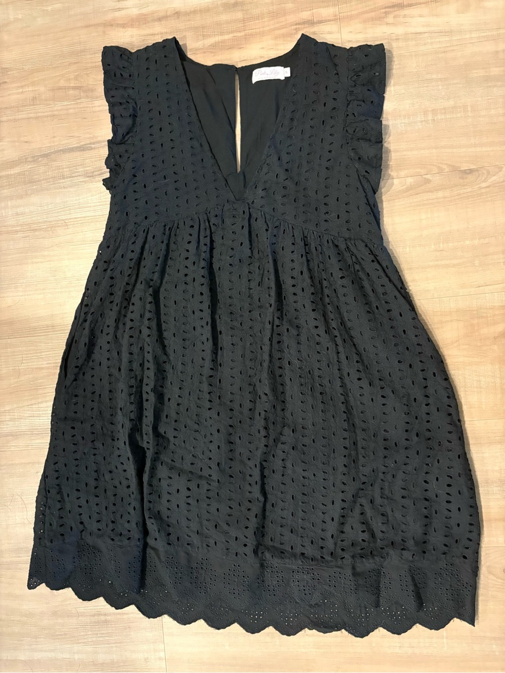 Pink Lily Black Eyelet Mini Dress